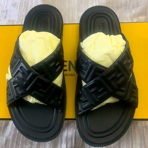 Authentic black leather Fendi slides
